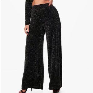 Wide Leg Metallic Pants Black